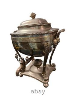 Antique Georgian Sheffield Plate Hot Water Urn Samovar Etched Decor Bearded Man