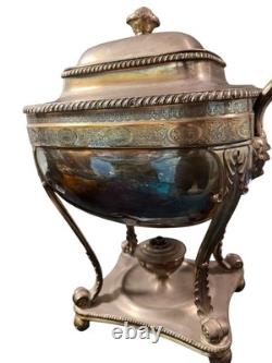 Antique Georgian Sheffield Plate Hot Water Urn Samovar Etched Decor Bearded Man
