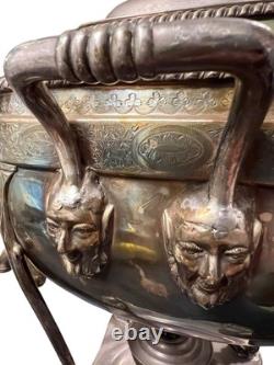 Antique Georgian Sheffield Plate Hot Water Urn Samovar Etched Decor Bearded Man