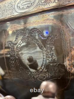 Antique Georgian Sheffield Plate Hot Water Urn Samovar Etched Decor Bearded Man