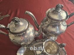 Antique Grape Pattern 5 Piece Tea Service Eg Webster And Son, Barbour Silver Co