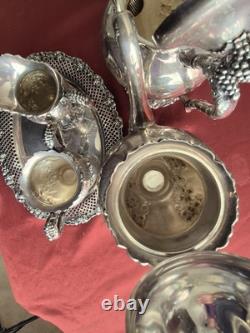 Antique Grape Pattern 5 Piece Tea Service Eg Webster And Son, Barbour Silver Co