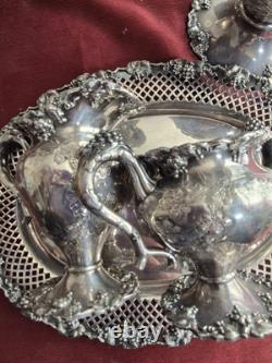 Antique Grape Pattern 5 Piece Tea Service Eg Webster And Son, Barbour Silver Co