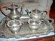 Antique Grapes Silverplate On Copper Heavy Coffee Tea Service, Tray Old English