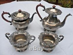 Antique Grapes Silverplate on Copper Heavy Coffee Tea Service, Tray Old English
