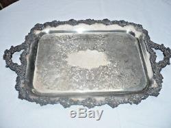 Antique Grapes Silverplate on Copper Heavy Coffee Tea Service, Tray Old English