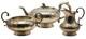 Antique Hallmarked Silver Plate Etched 3 Pc. Tea Set Creamer Sugar Bowl Teapot