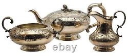 Antique HALLMARKED Silver Plate Etched 3 Pc. Tea Set Creamer Sugar Bowl Teapot