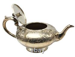 Antique HALLMARKED Silver Plate Etched 3 Pc. Tea Set Creamer Sugar Bowl Teapot
