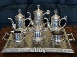Antique HARTFORD 6pc TEA SET + TAUNTON Tray Victorian Silverplate c. 1880's