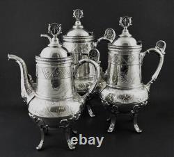 Antique HARTFORD 6pc TEA SET + TAUNTON Tray Victorian Silverplate c. 1880's