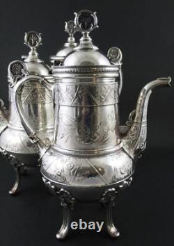 Antique HARTFORD 6pc TEA SET + TAUNTON Tray Victorian Silverplate c. 1880's