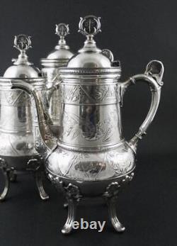 Antique HARTFORD 6pc TEA SET + TAUNTON Tray Victorian Silverplate c. 1880's