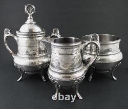 Antique HARTFORD 6pc TEA SET + TAUNTON Tray Victorian Silverplate c. 1880's