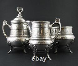 Antique HARTFORD 6pc TEA SET + TAUNTON Tray Victorian Silverplate c. 1880's