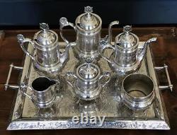 Antique HARTFORD 6pc TEA SET + TAUNTON Tray Victorian Silverplate c. 1880's