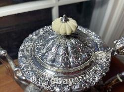 Antique Hand Chased England Silver Plate over Copper Coffee Pot, Teapot