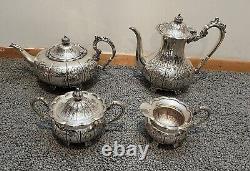 Antique Hand Chased Silver Plate Four Piece Tea Set