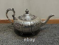 Antique Hand Chased Silver Plate Four Piece Tea Set