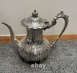 Antique Hand Chased Silver Plate Four Piece Tea Set