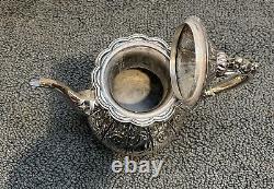 Antique Hand Chased Silver Plate Four Piece Tea Set