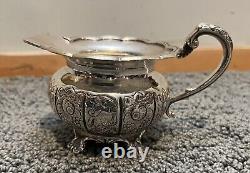 Antique Hand Chased Silver Plate Four Piece Tea Set