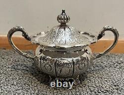 Antique Hand Chased Silver Plate Four Piece Tea Set