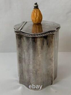 Antique Israel Freeman IFS Silver Plate Tea Caddy Carved Knob & Engraved Lion