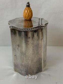 Antique Israel Freeman IFS Silver Plate Tea Caddy Carved Knob & Engraved Lion
