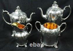 Antique JAMES DIXON Victorian Vermeil Silver Plate Footed 4pc Tea/Coffee Service