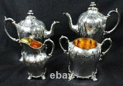 Antique JAMES DIXON Victorian Vermeil Silver Plate Footed 4pc Tea Coffee Service