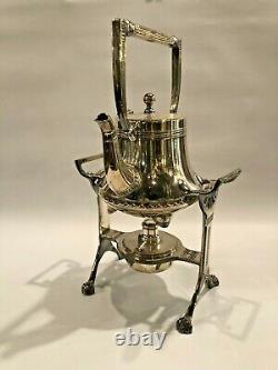Antique J. Kurz & Co. Silver Plate 4 Pc Tilting Tea or Hot Water Pot on Stand