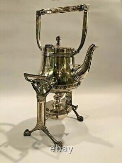 Antique J. Kurz & Co. Silver Plate 4 Pc Tilting Tea or Hot Water Pot on Stand