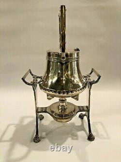 Antique J. Kurz & Co. Silver Plate 4 Pc Tilting Tea or Hot Water Pot on Stand