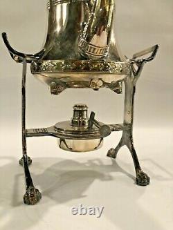 Antique J. Kurz & Co. Silver Plate 4 Pc Tilting Tea or Hot Water Pot on Stand