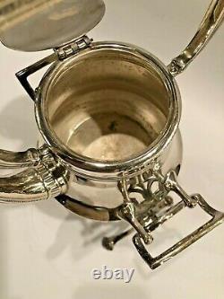 Antique J. Kurz & Co. Silver Plate 4 Pc Tilting Tea or Hot Water Pot on Stand