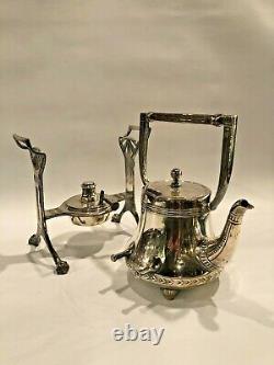 Antique J. Kurz & Co. Silver Plate 4 Pc Tilting Tea or Hot Water Pot on Stand