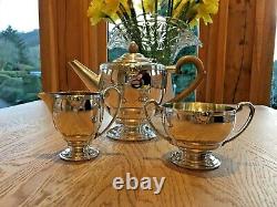 Antique James Dixon & Sons Silver Plate Ornate Gilt Tea Set (3 Pieces) Trumpet