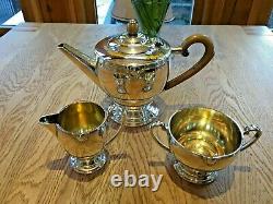 Antique James Dixon & Sons Silver Plate Ornate Gilt Tea Set (3 Pieces) Trumpet