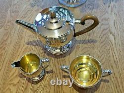 Antique James Dixon & Sons Silver Plate Ornate Gilt Tea Set (3 Pieces) Trumpet