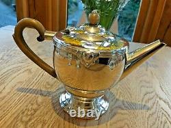 Antique James Dixon & Sons Silver Plate Ornate Gilt Tea Set (3 Pieces) Trumpet