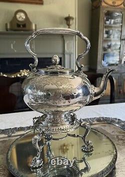 Antique James Dixon & Sons Tilting Tea Pot Silverplate Monogram XXLARGE