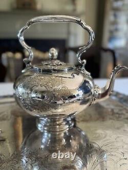 Antique James Dixon & Sons Tilting Tea Pot Silverplate Monogram XXLARGE