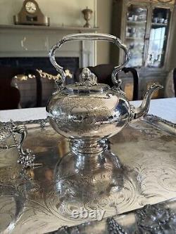 Antique James Dixon & Sons Tilting Tea Pot Silverplate Monogram XXLARGE