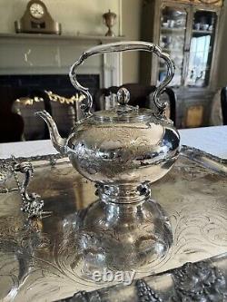 Antique James Dixon & Sons Tilting Tea Pot Silverplate Monogram XXLARGE