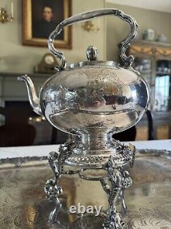 Antique James Dixon & Sons Tilting Tea Pot Silverplate Monogram XXLARGE