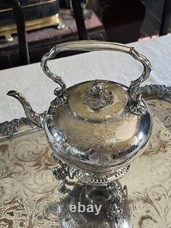 Antique James Dixon & Sons Tilting Tea Pot Silverplate Monogram XXLARGE