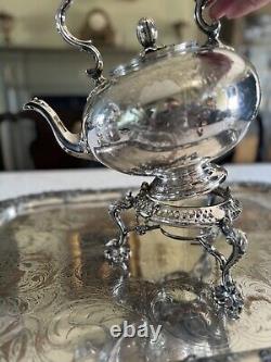 Antique James Dixon & Sons Tilting Tea Pot Silverplate Monogram XXLARGE