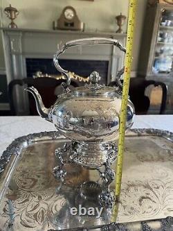 Antique James Dixon & Sons Tilting Tea Pot Silverplate Monogram XXLARGE