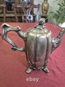 Antique Joseph Wolstenholme Sheffield Silver Plate Pumpkin Vine Motif Tea Pot